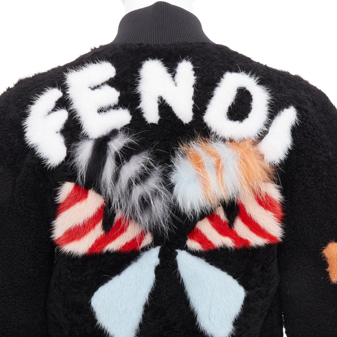 FENDI black floral fur leather lined cropped bomber jacket IT40 S For Sale 2