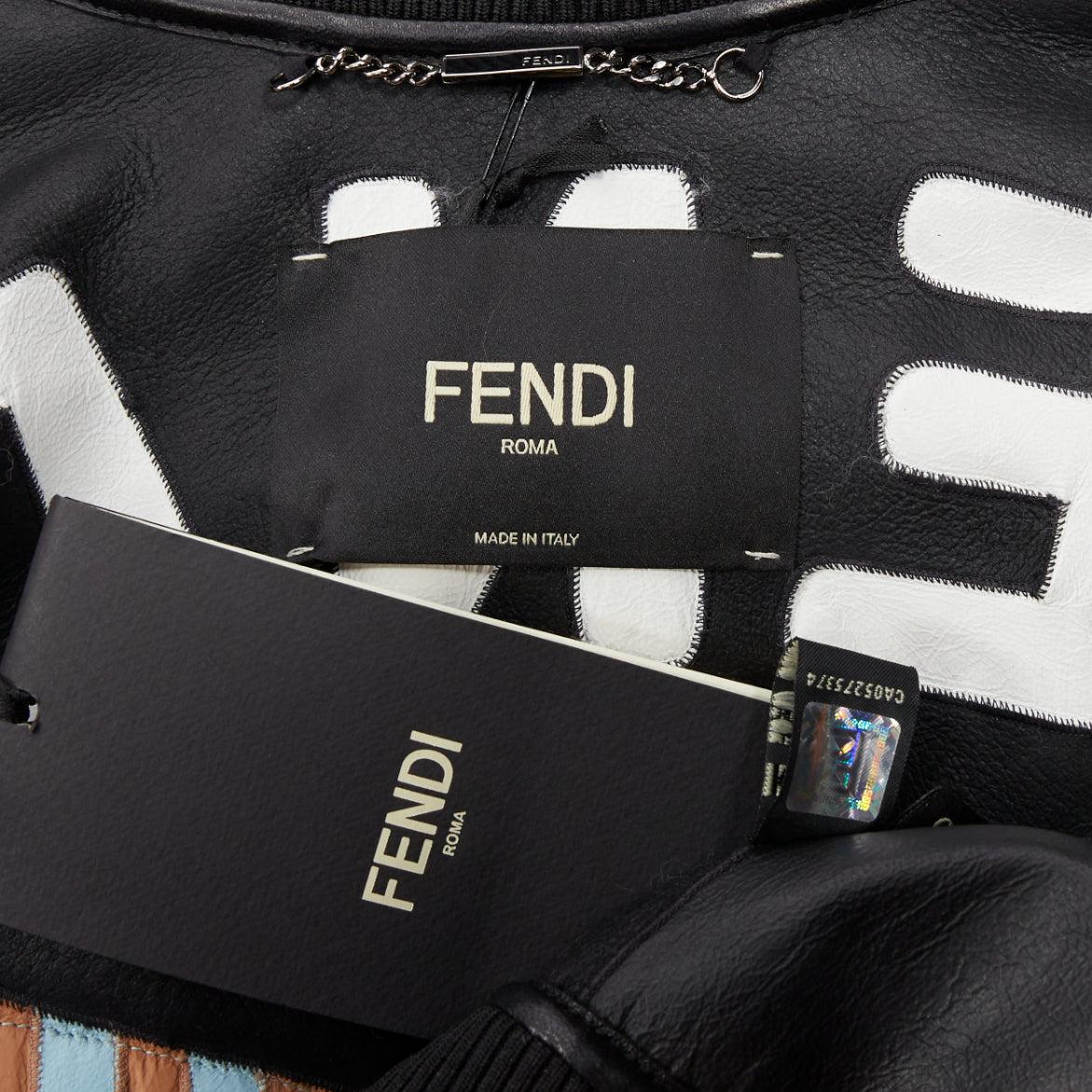 FENDI black floral fur leather lined cropped bomber jacket IT40 S For Sale 4