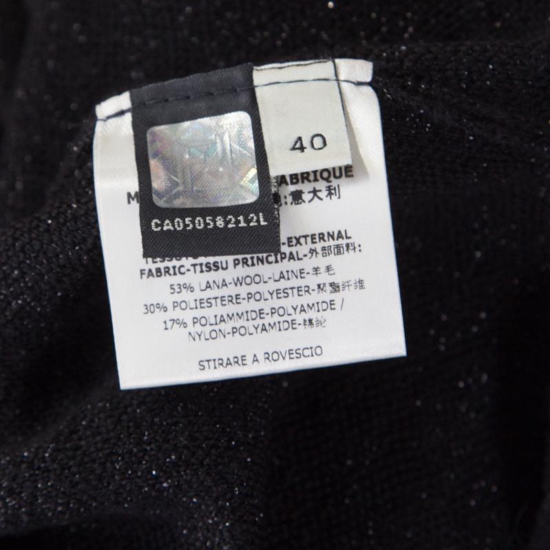 Fendi Black Floral Jacquard Lurex Knit Neck Tie Detail Sweater S 2
