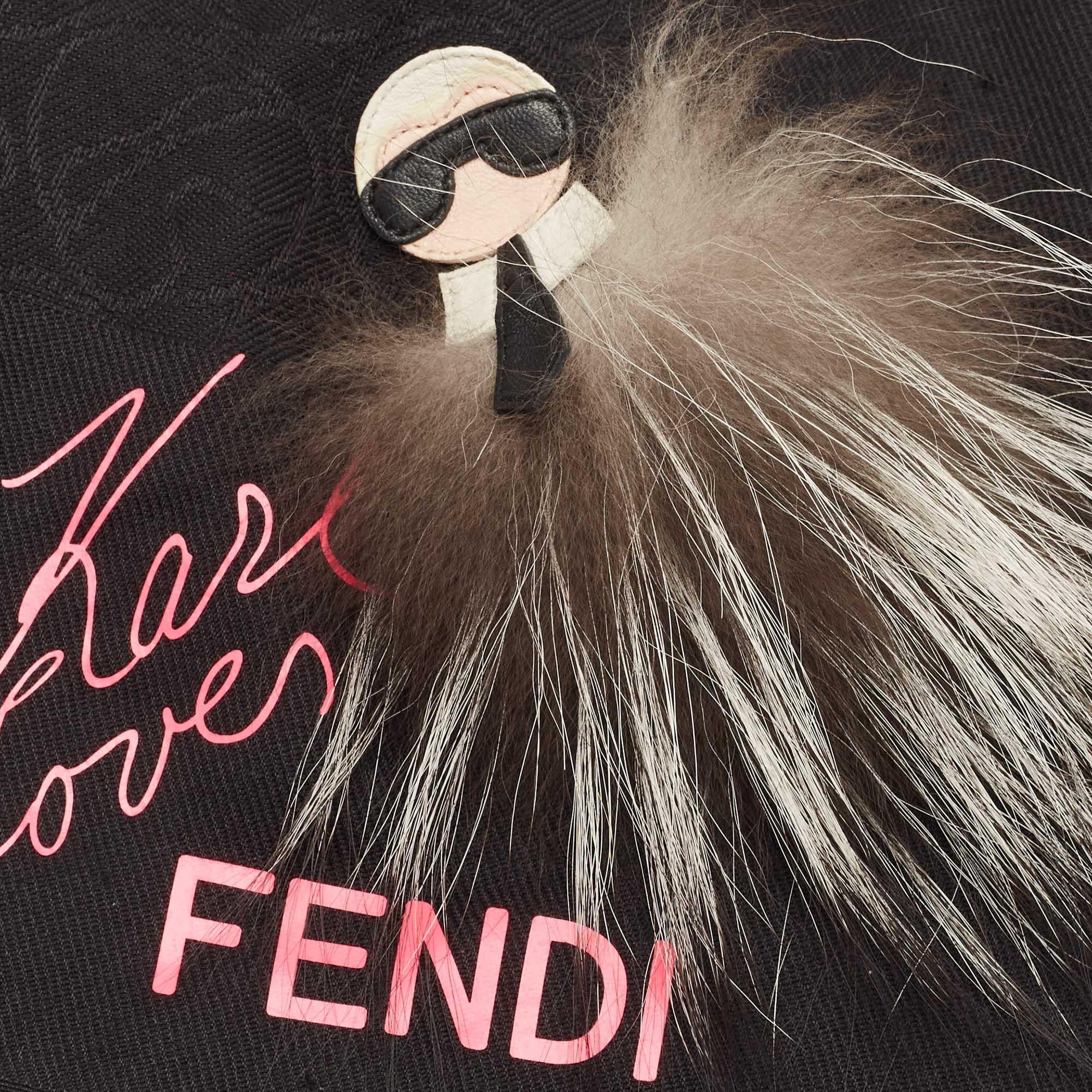 Fendi Black Fox Fur Applique Detail Silk & Wool Karlito Shawl In Good Condition In Dubai, Al Qouz 2