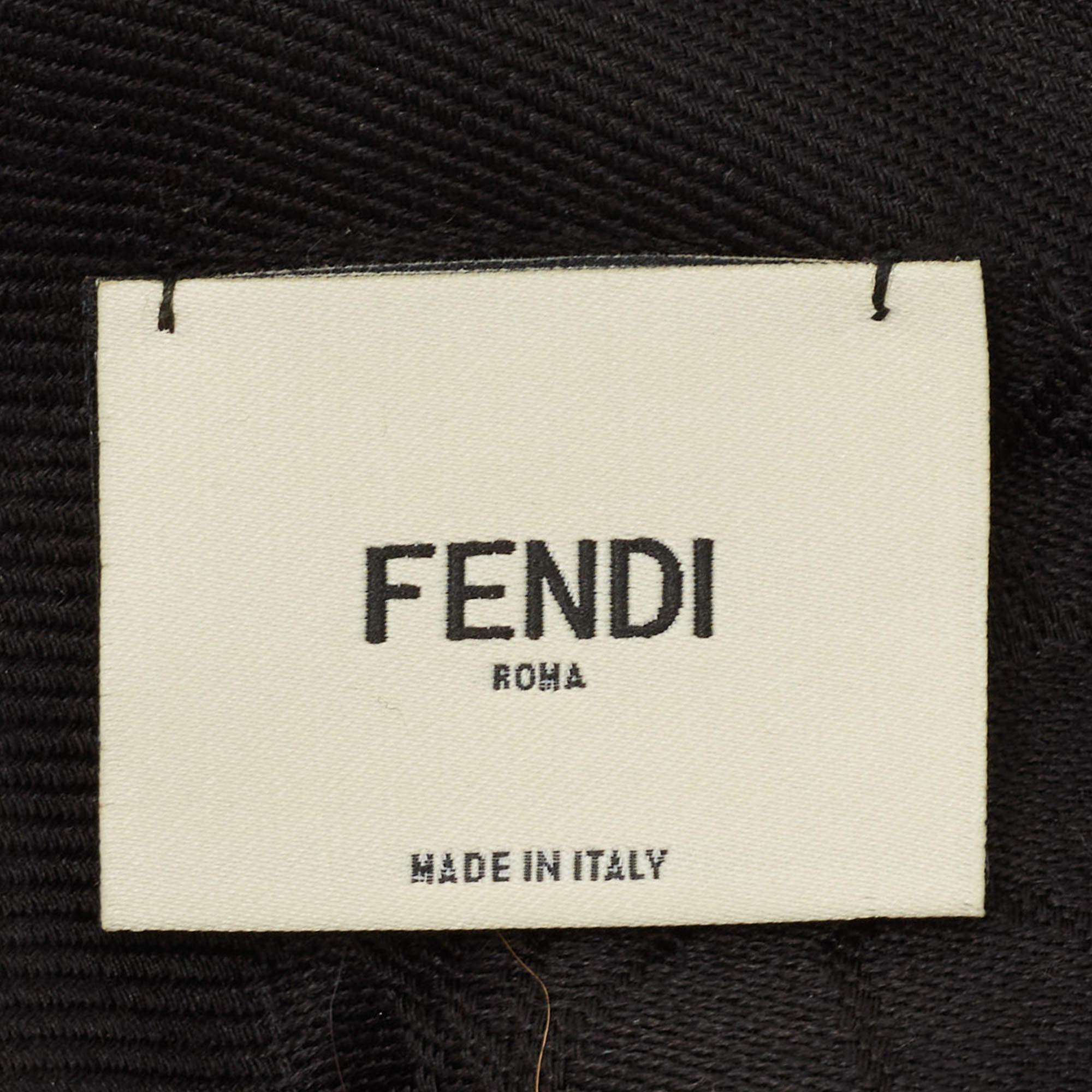 Women's Fendi Black Fox Fur Applique Detail Silk & Wool Karlito Shawl