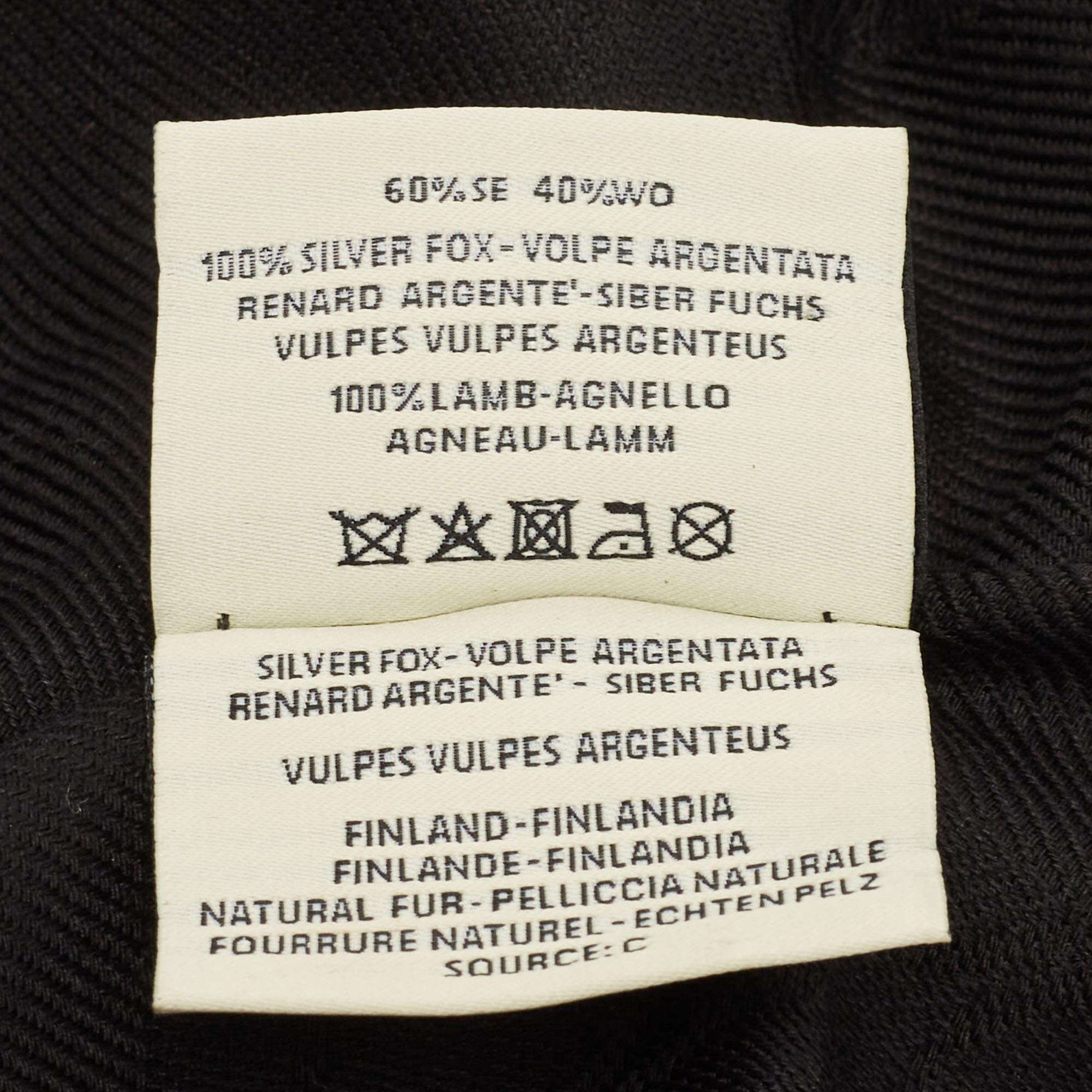 Fendi Black Fox Fur Applique Detail Silk & Wool Karlito Shawl 2