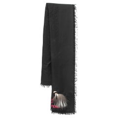 Fendi Karlito-Schal aus Seide und Wolle mit Applique-Details aus schwarzem Fuchspelz