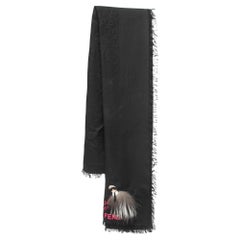 Fendi Black Fox Fur Applique Detail Silk & Wool Karlito Shawl