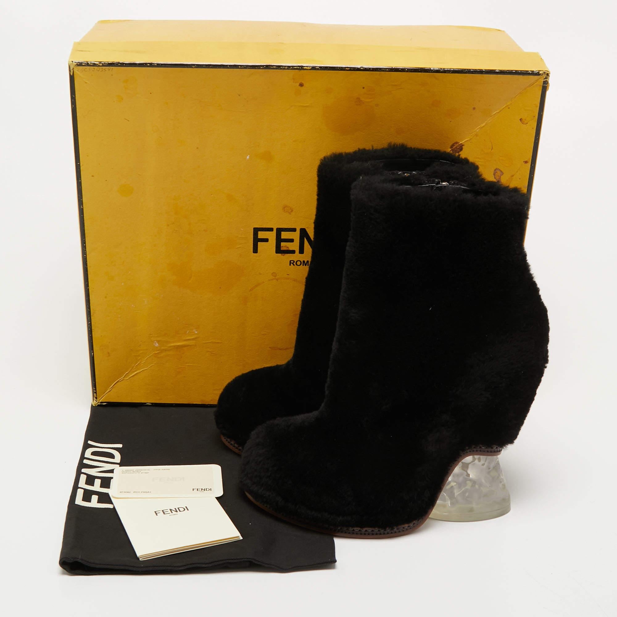 Fendi Black Fur Ankle Boots Size 39 2