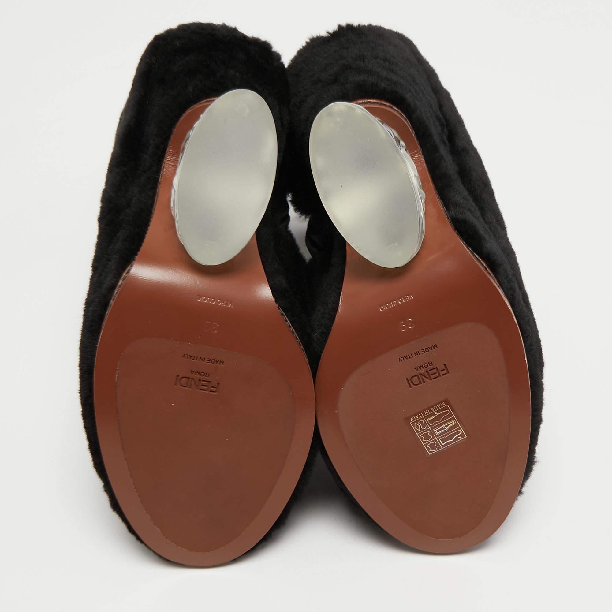 Fendi Black Fur Ankle Boots Size 39 5