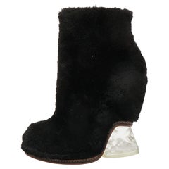 Fendi Black Fur Ankle Boots Size 39