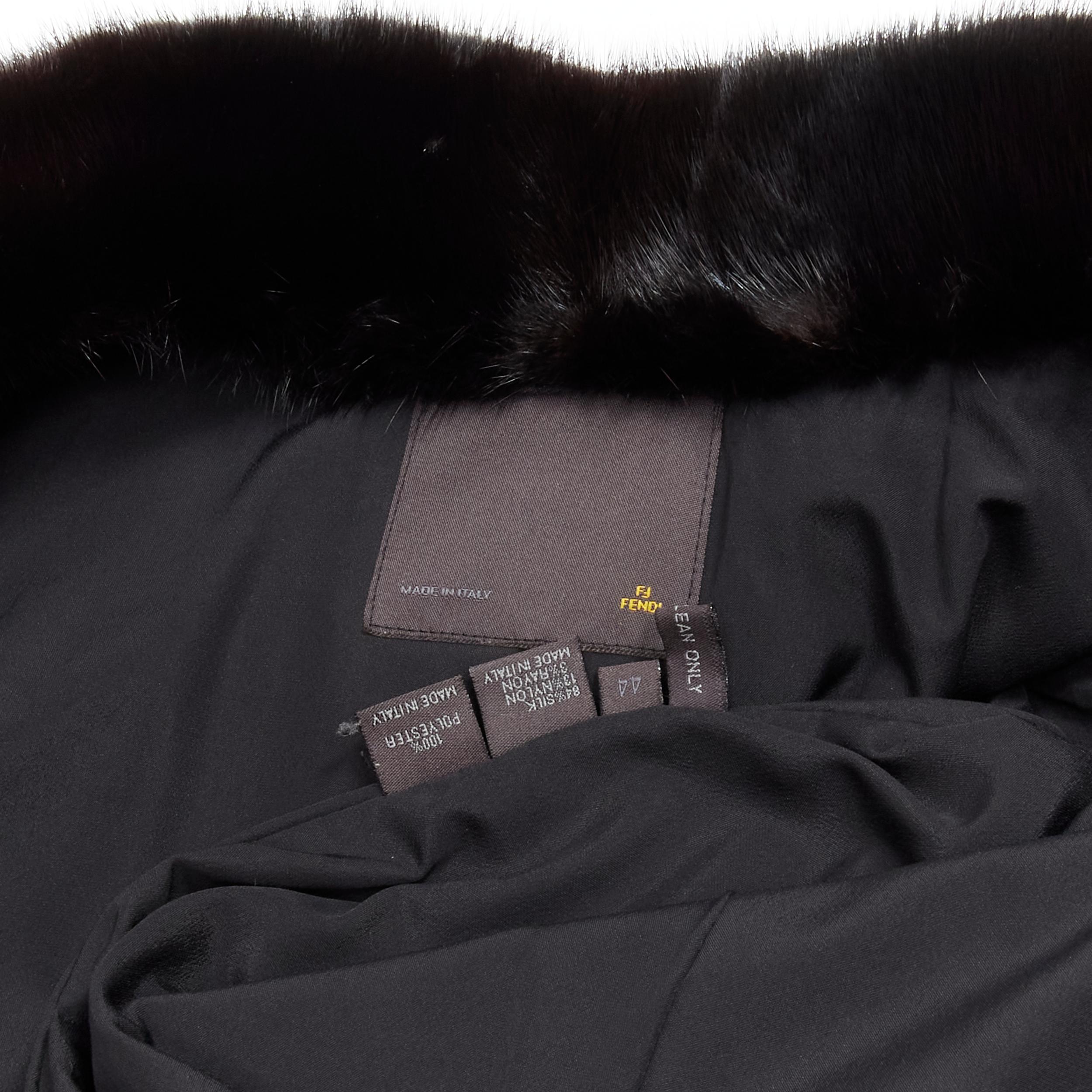 FENDI black fur collar topstitch detail silk belted trench coat jacket IT44 L For Sale 5