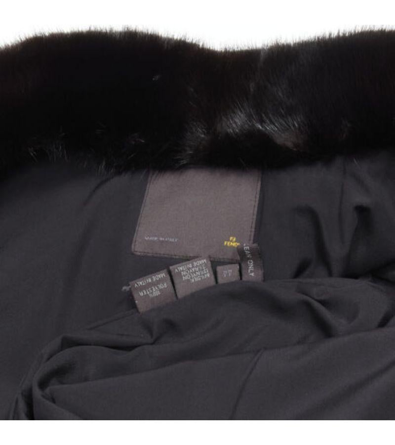 FENDI black fur collar topstitch detail silk belted trench coat jacket IT44 L For Sale 4