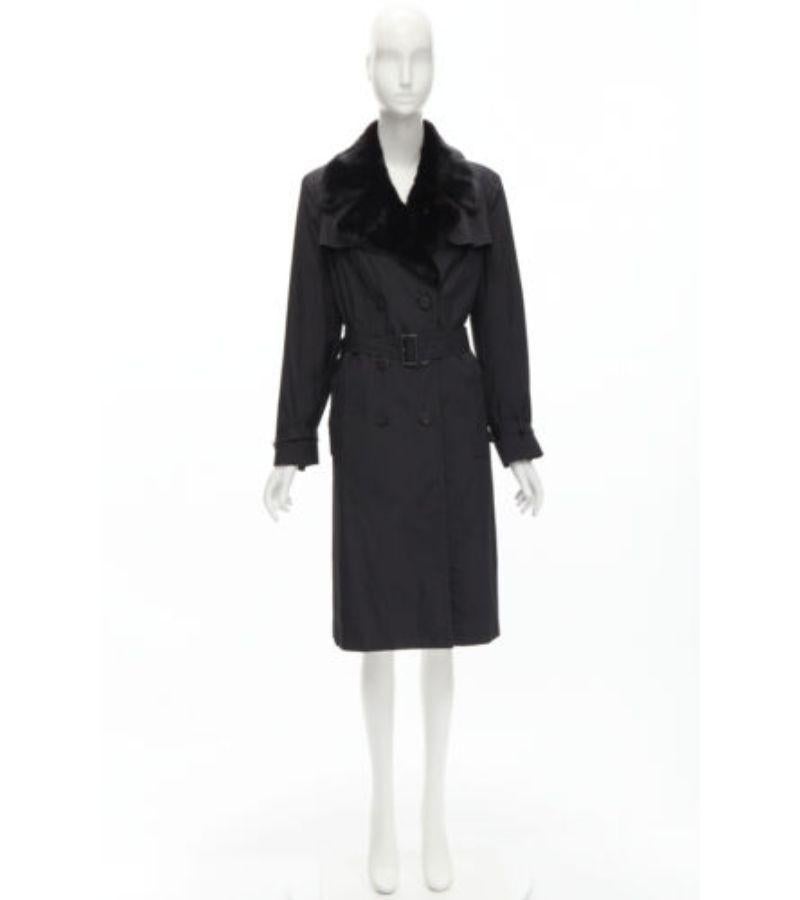 FENDI black fur collar topstitch detail silk belted trench coat jacket IT44 L For Sale 5