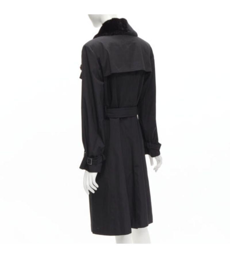 FENDI black fur collar topstitch detail silk belted trench coat jacket IT44 L For Sale 1