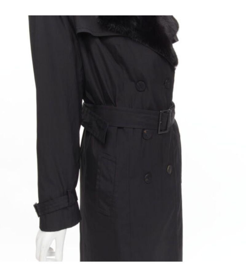 FENDI black fur collar topstitch detail silk belted trench coat jacket IT44 L For Sale 2