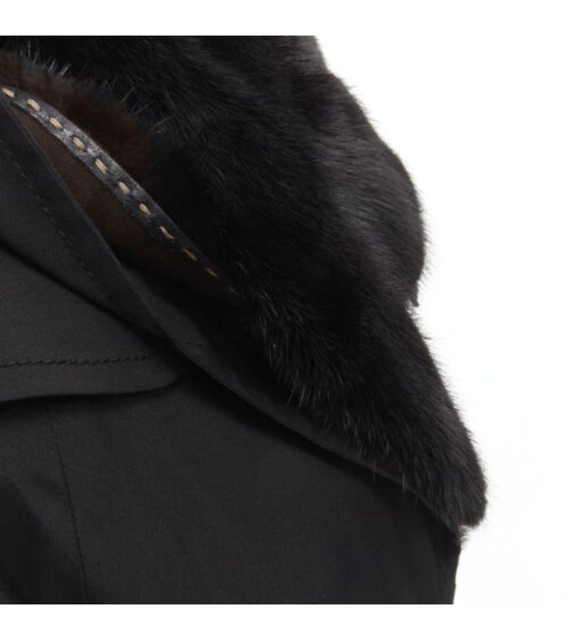 FENDI black fur collar topstitch detail silk belted trench coat jacket IT44 L For Sale 3