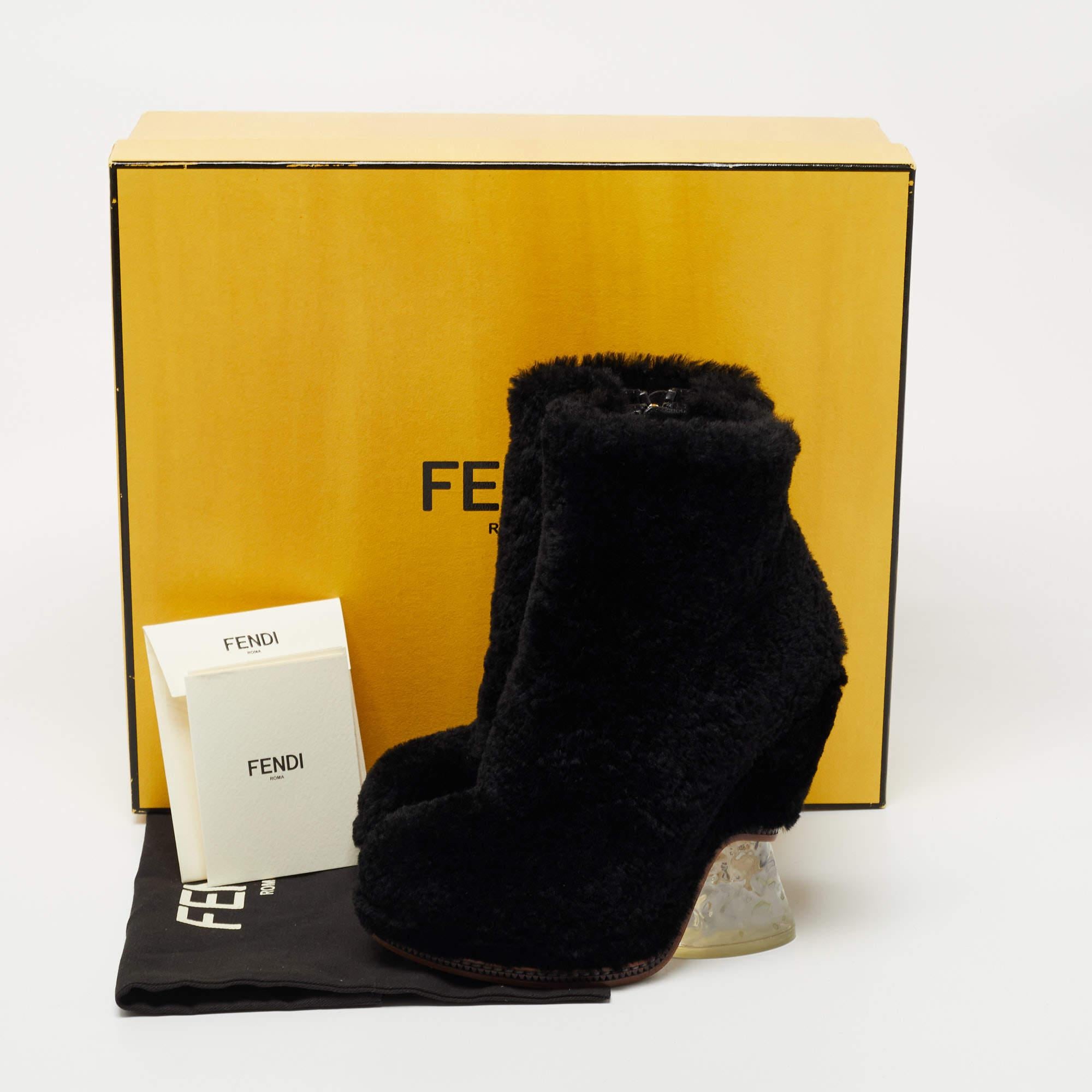 Fendi Black Fur Ice Heel Ankle Boots Size 36 3