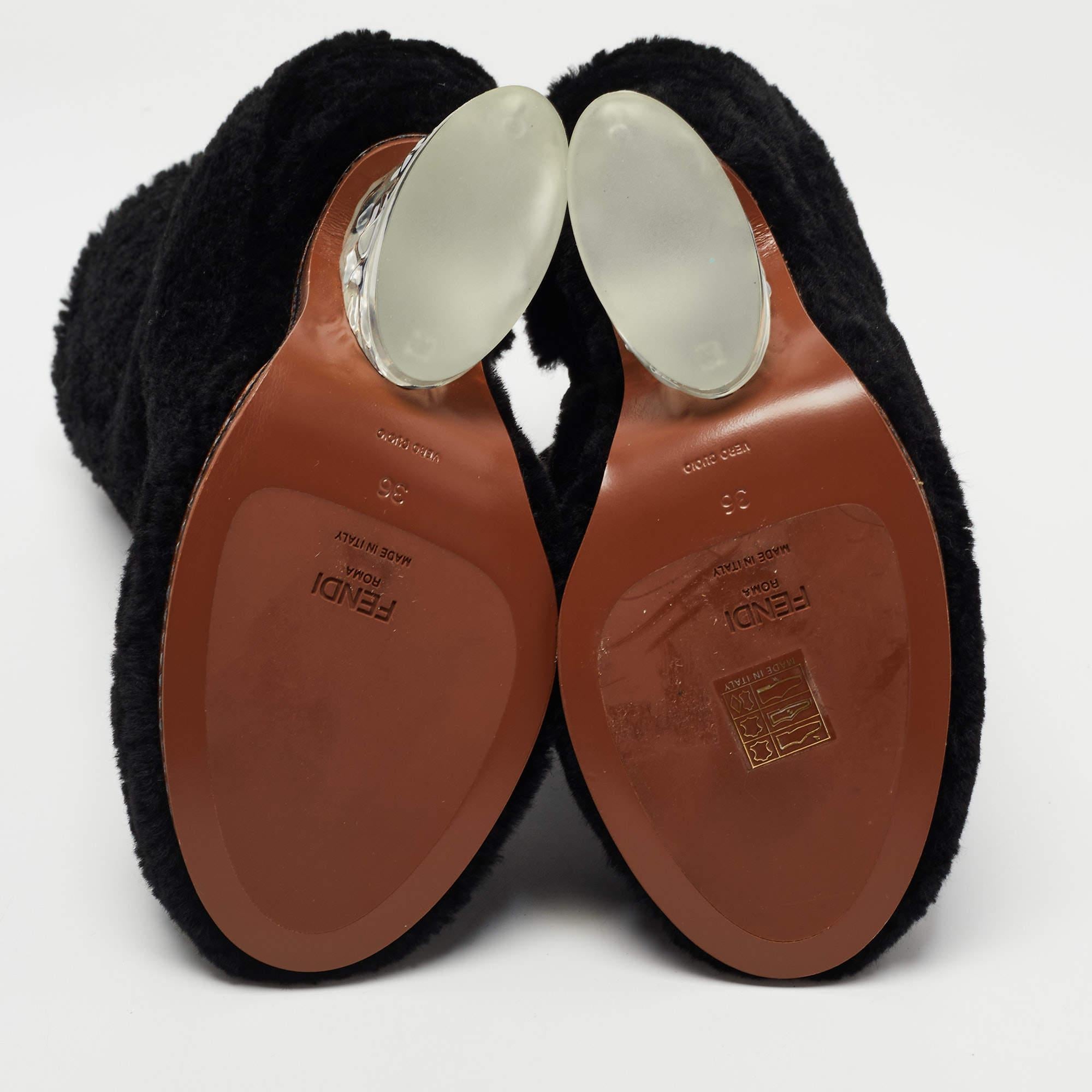 Fendi Black Fur Ice Heel Ankle Boots Size 36 5