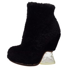 Fendi Nero Pelliccia Tacco Ghiaccio Stivaletti Taglia 36