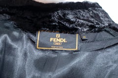Fendi Schwarzer langer Pelzmantel, Original Label