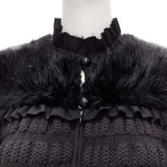 FENDI black fur panel virgin wool crochet chunky knit bell coat IT40 S