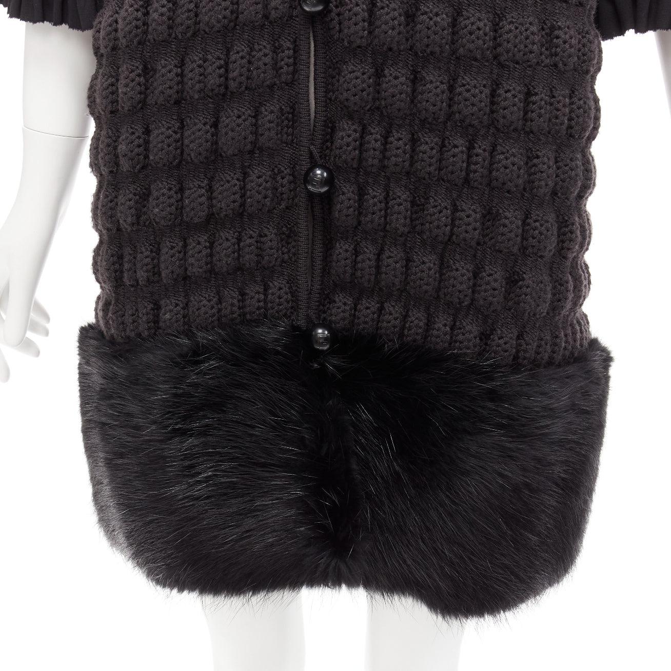 FENDI black fur panel virgin wool crochet chunky knit bell coat IT40 S For Sale 3