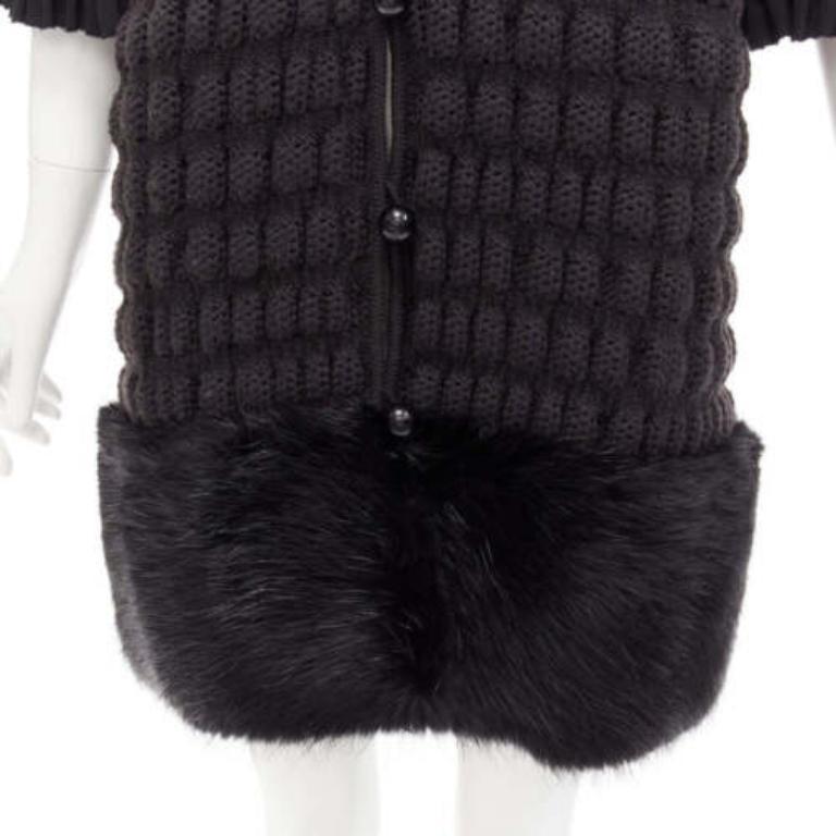 FENDI manteau à clochettes en laine vierge crochetée, noir, avec empiècements en fourrure IT40 S en vente 3