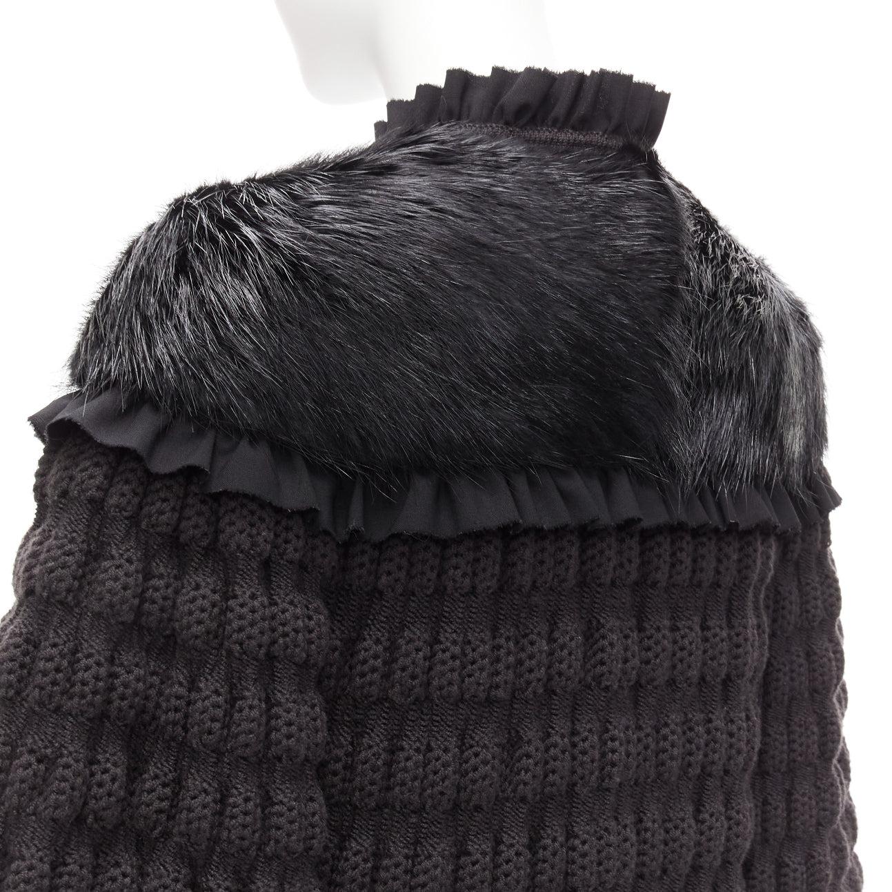 FENDI black fur panel virgin wool crochet chunky knit bell coat IT40 S For Sale 4