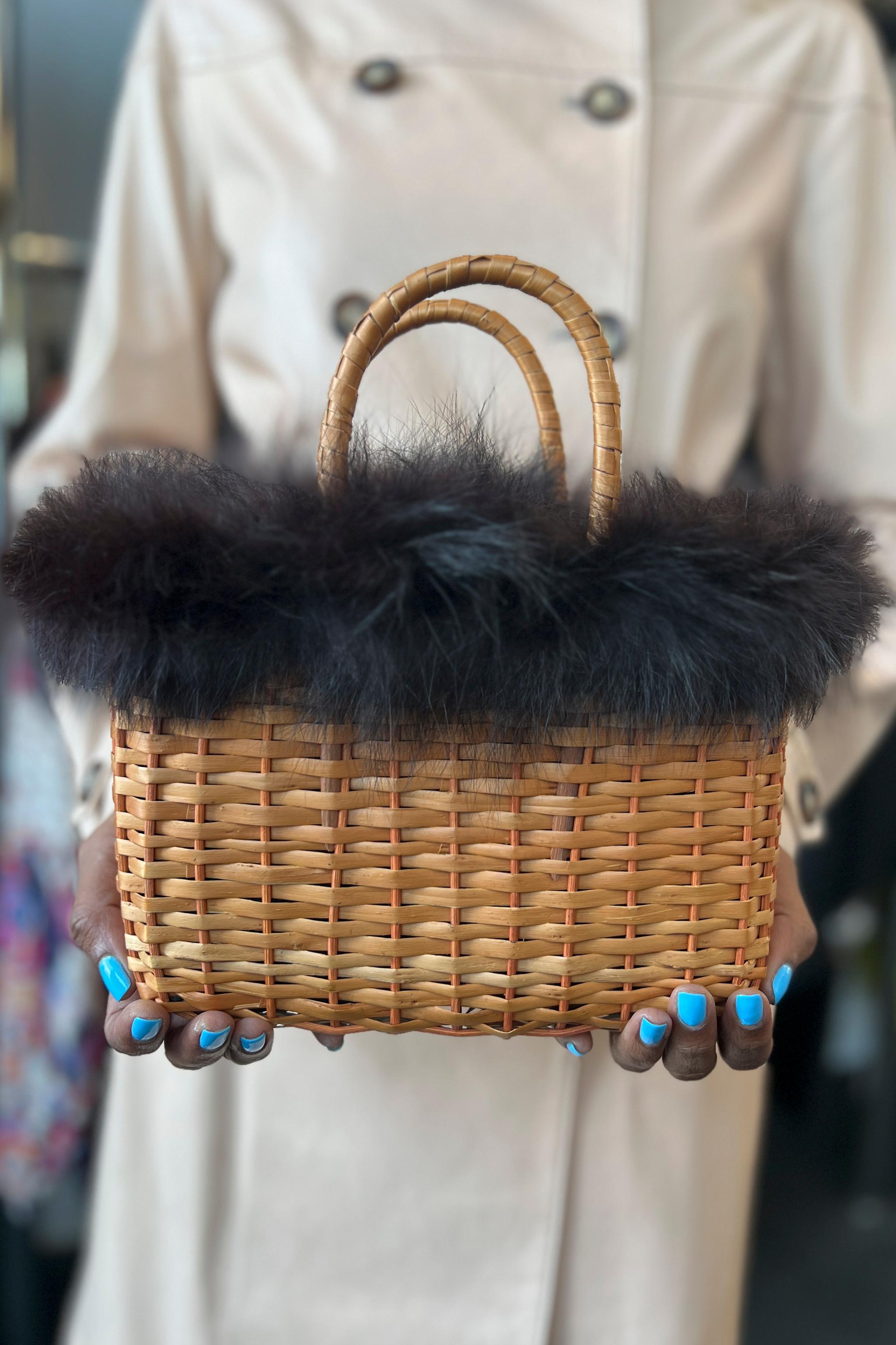 Fendi Black Fur Woven Bag In Good Condition For Sale In Los Angeles, CA