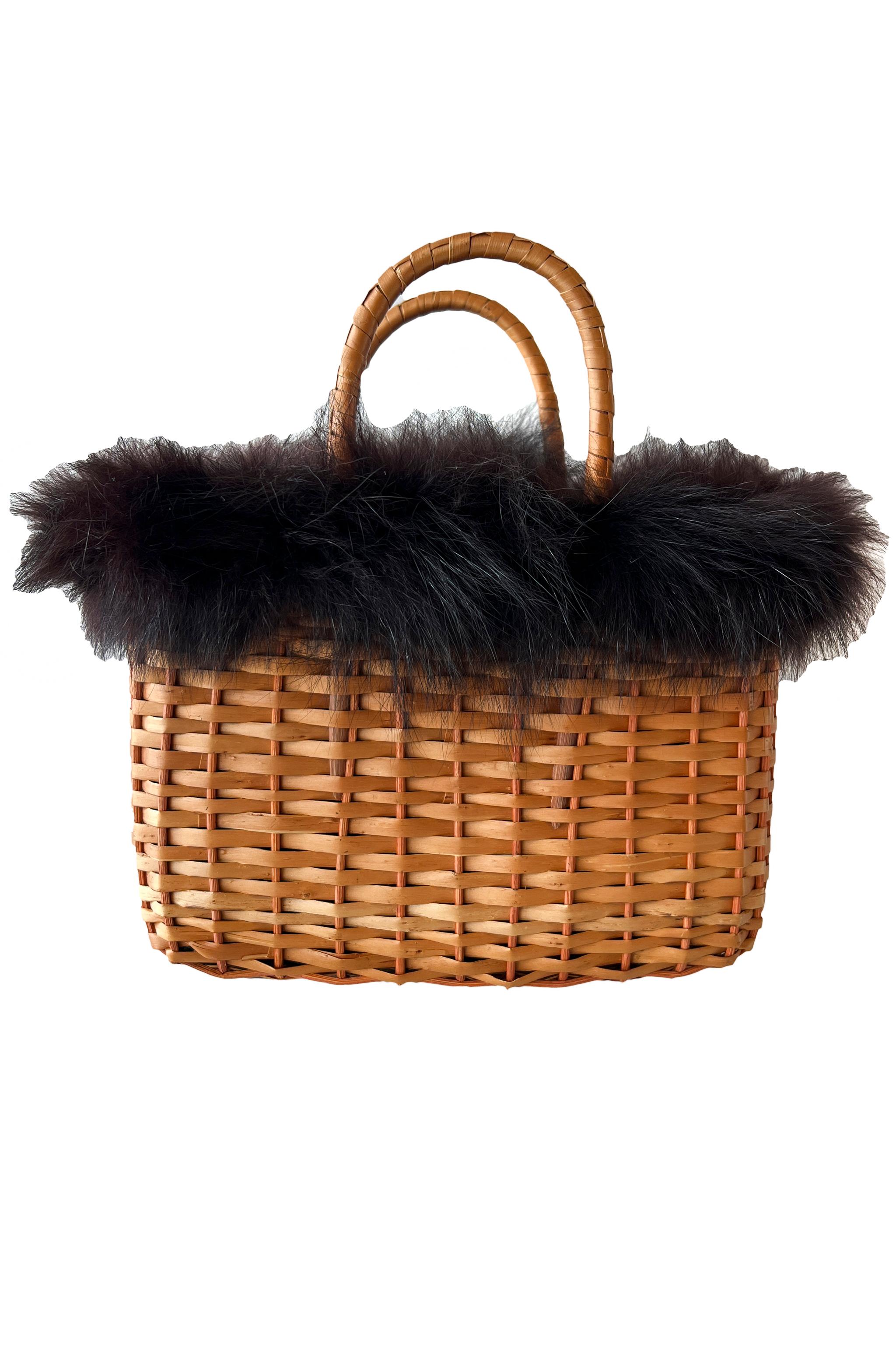 Fendi Black Fur Woven Bag For Sale 1