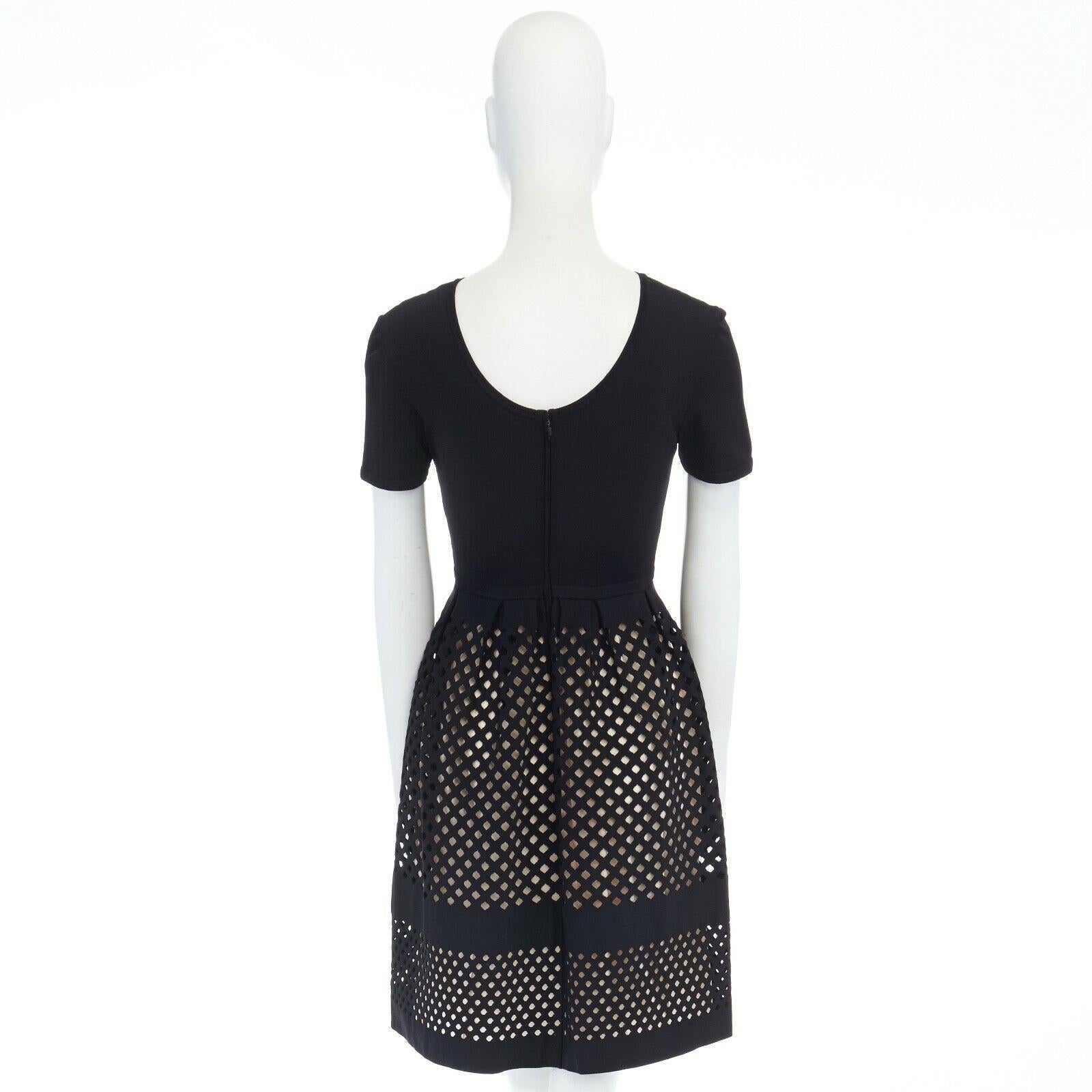 FENDI black geometric cut out beige lined fit flared cocktail dress IT36 US0 XS In Excellent Condition In Hong Kong, NT