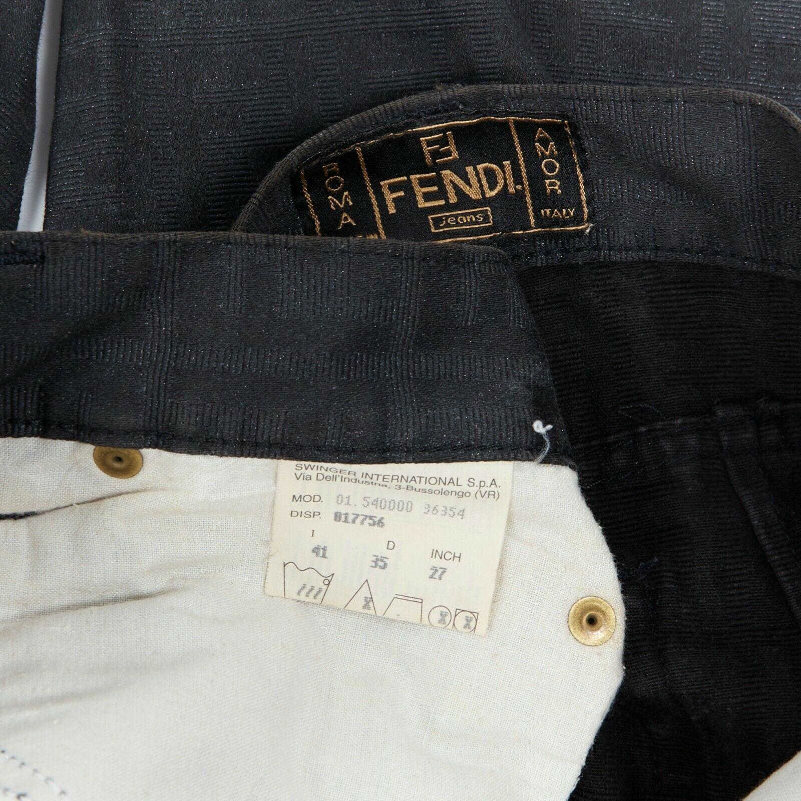 FENDI black glitter coat monogram logomania slim cut crop denim jeans IT41 3
