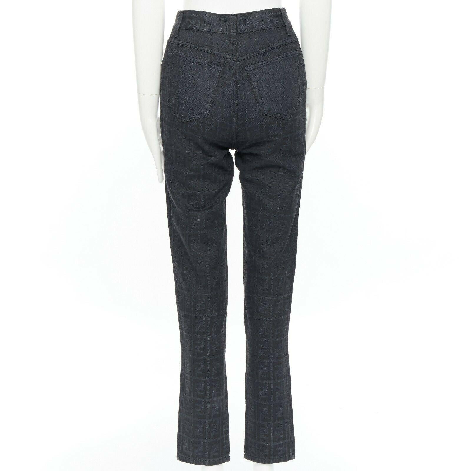 FENDI black glitter coat monogram logomania slim cut crop denim jeans IT41 In Good Condition In Hong Kong, NT