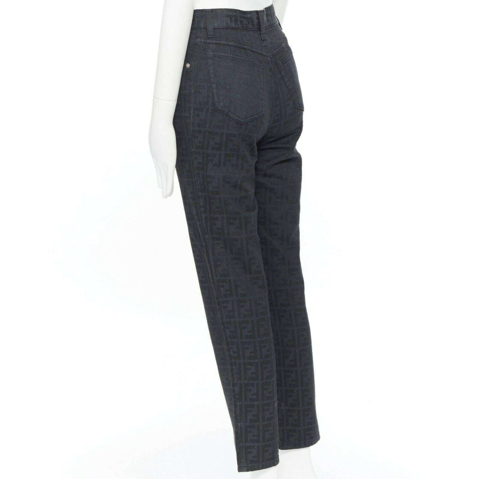 Women's FENDI black glitter coat monogram logomania slim cut crop denim jeans IT41