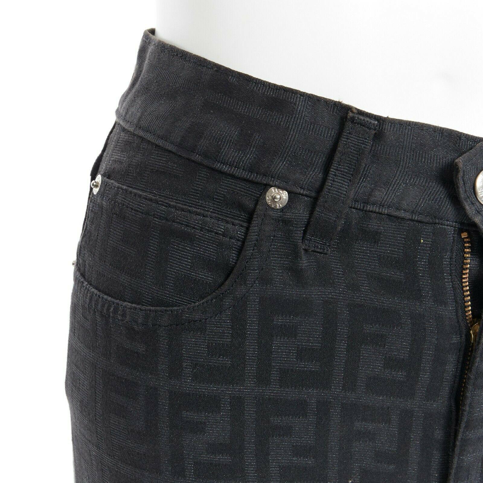 FENDI black glitter coat monogram logomania slim cut crop denim jeans IT41 1