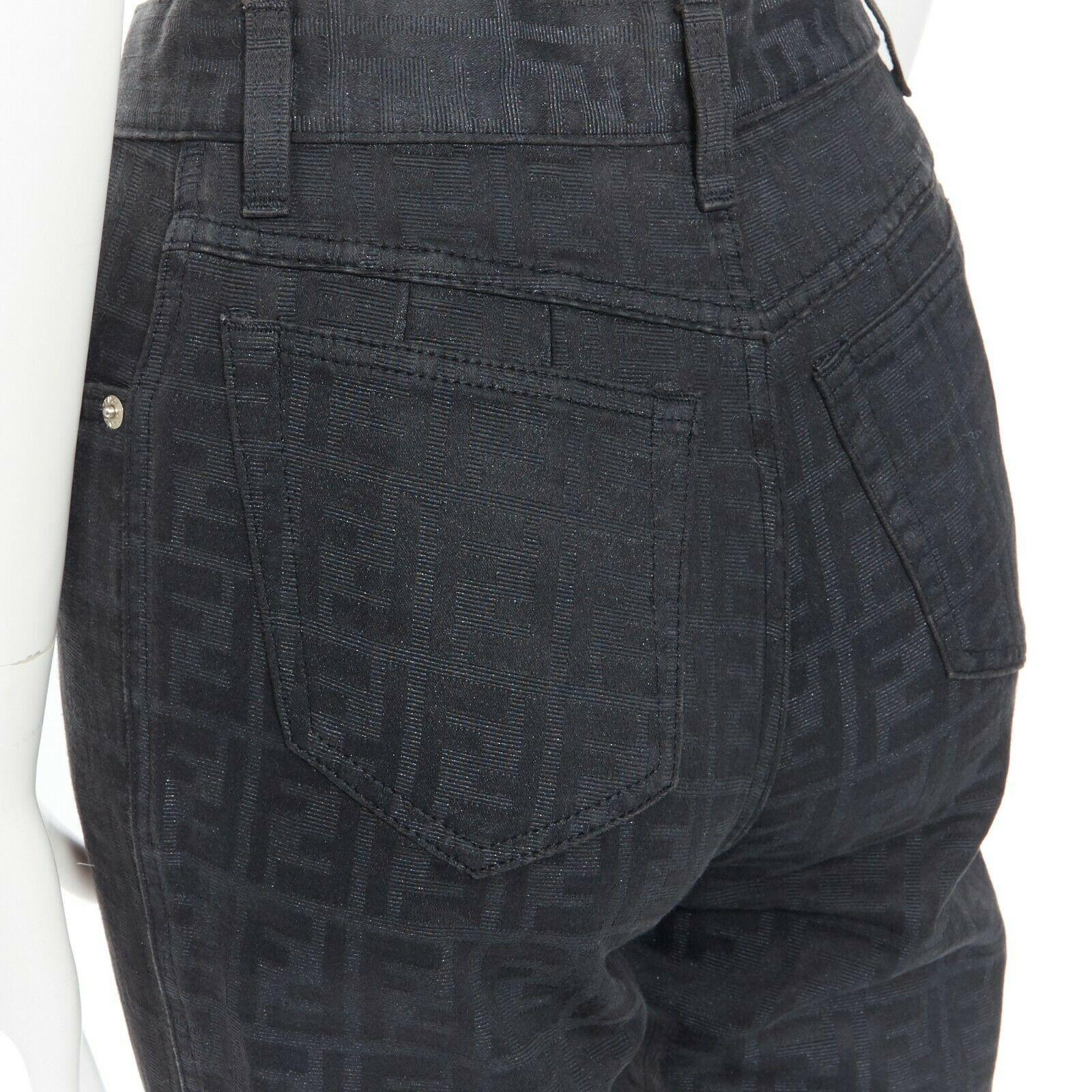 FENDI black glitter coat monogram logomania slim cut crop denim jeans IT41 2