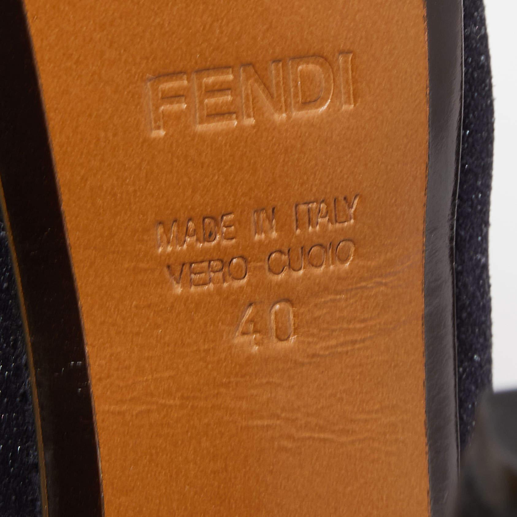 Fendi Black Glitter Suede Platform Ankle Strap Pumps Size 40 For Sale 3