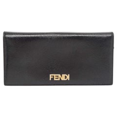 Used Fendi Black Glossy Leather Logo Flap Continental Wallet