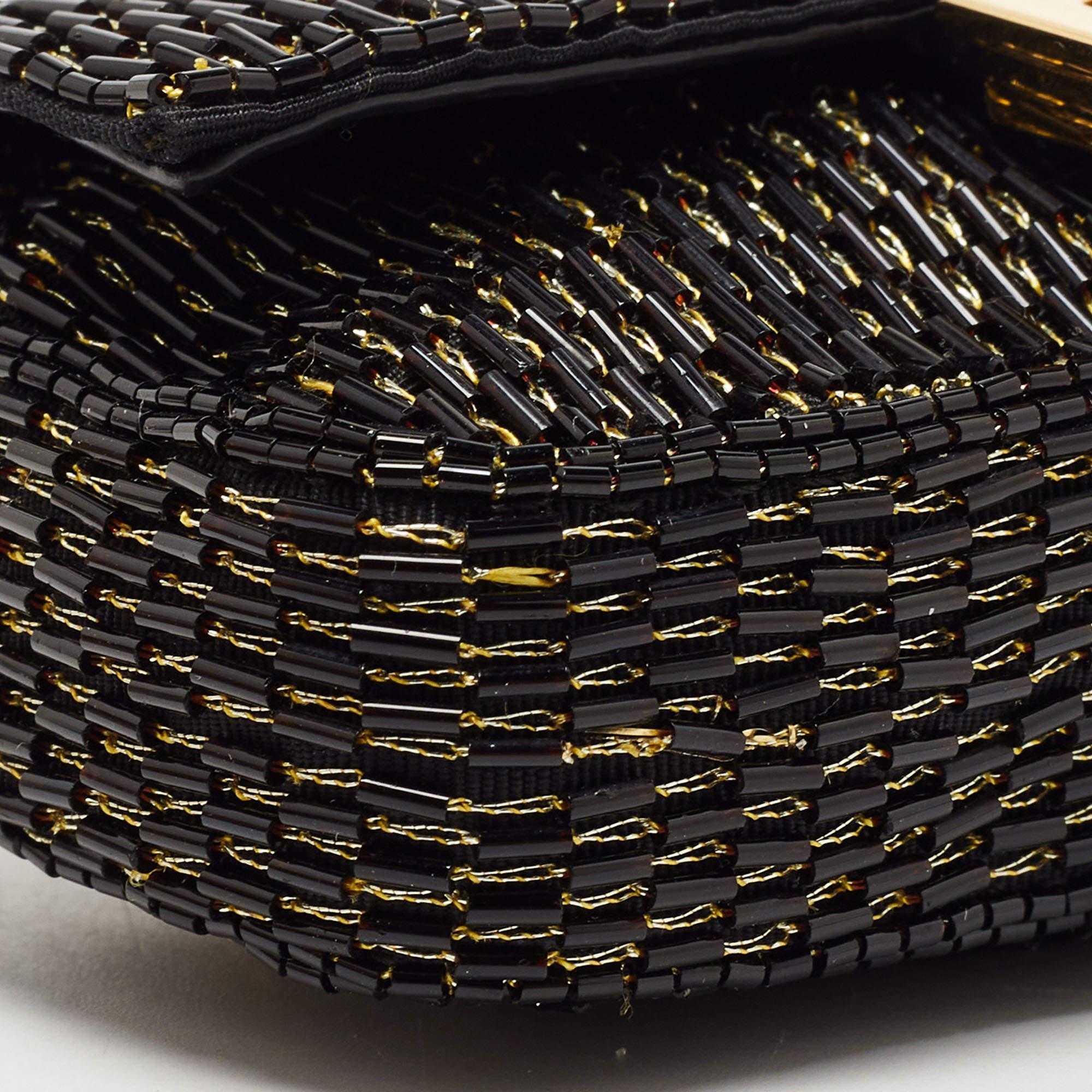 Fendi Black/Gold Beaded Nano Baguette Crossbody Bag 7