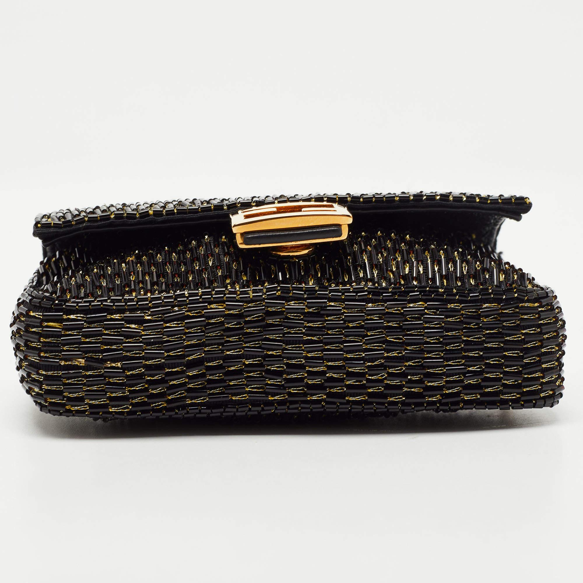 Fendi Black/Gold Beaded Nano Baguette Crossbody Bag 1