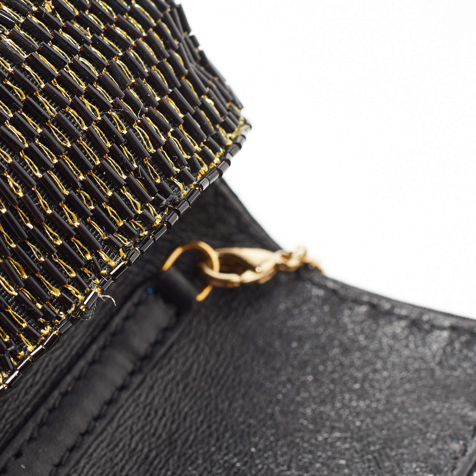 Fendi Black/Gold Beaded Nano Baguette Crossbody Bag 5