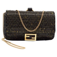 Fendi Black/Gold Beaded Nano Baguette Crossbody Bag
