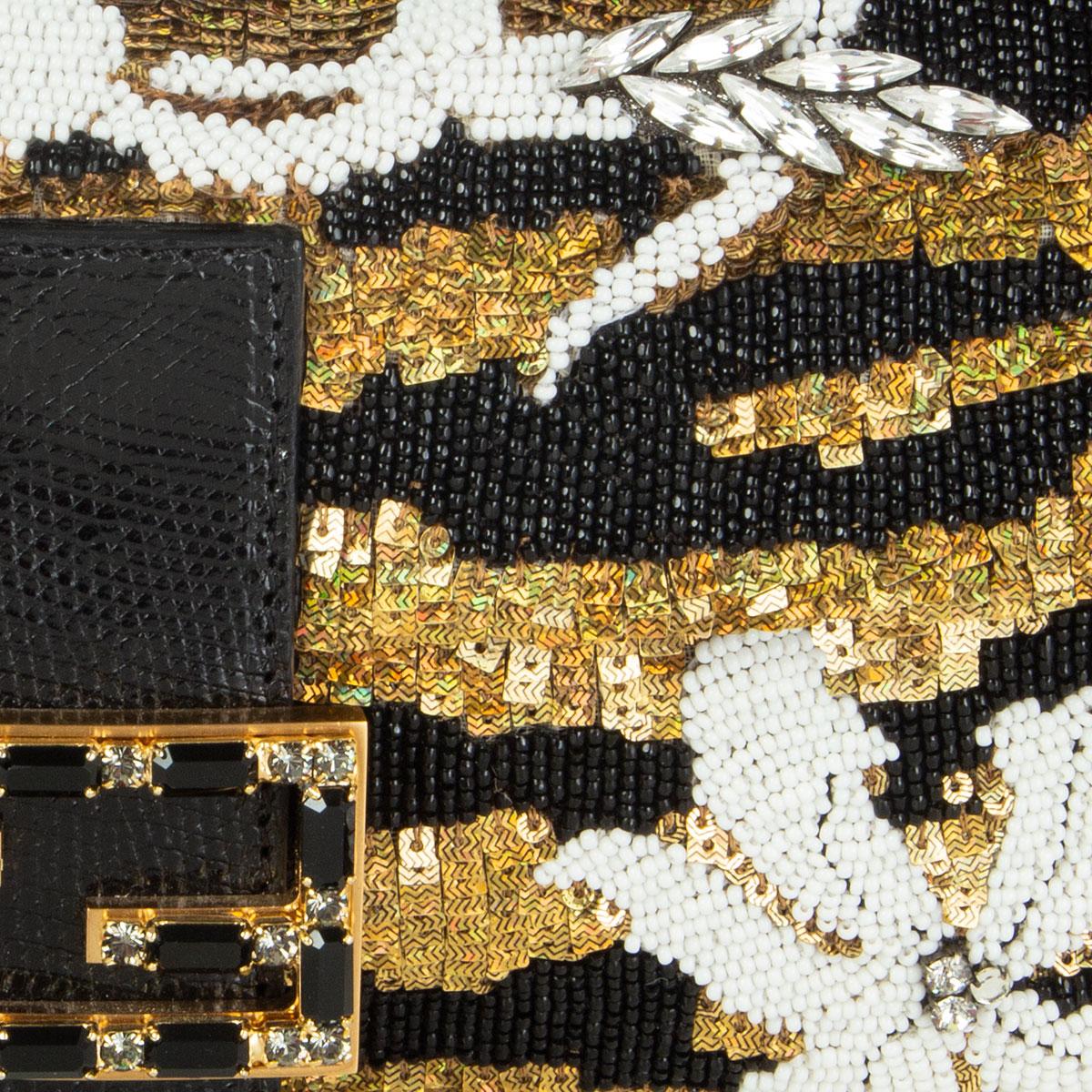 Beige FENDI black & gold BEADED SEQUINS MINI BAGUETTE Shoulder Bag