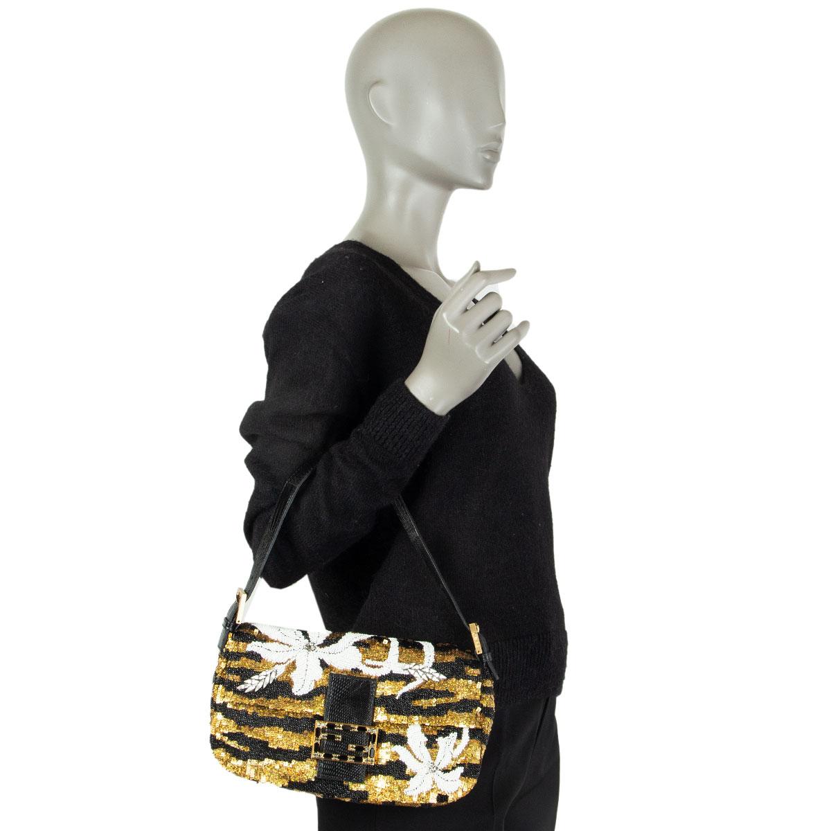 FENDI black & gold BEADED SEQUINS MINI BAGUETTE Shoulder Bag 1