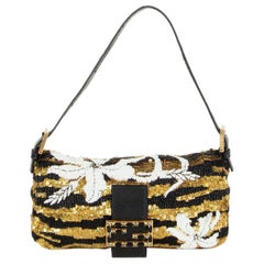 FENDI schwarz & gold BEADED SEQUINS MINI BAGUETTE Umhängetasche