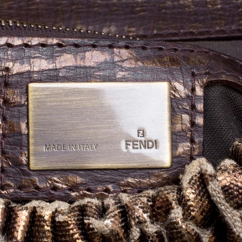 Fendi Black/Gold Croc Embossed Canvas Medium Magic Bag 3