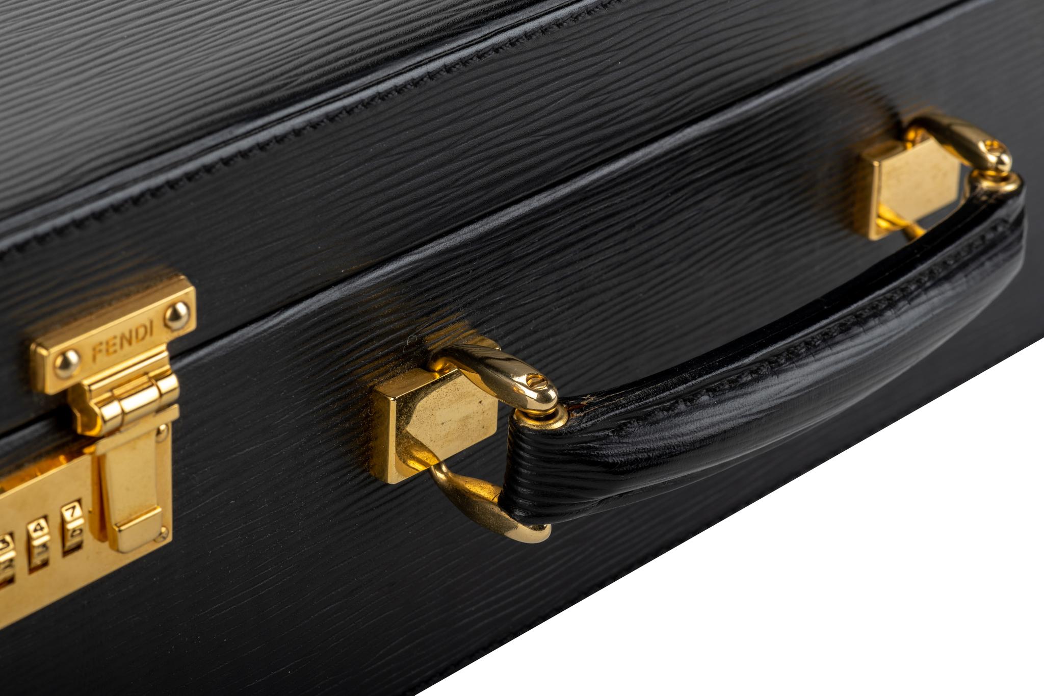 Women's or Men's Fendi Black Gold Epi Leather Briefcase 