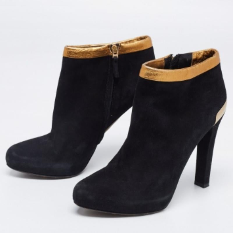 Noir Fendi - Bottines à plateforme en cuir et daim noir/doré - Taille 39,5 en vente