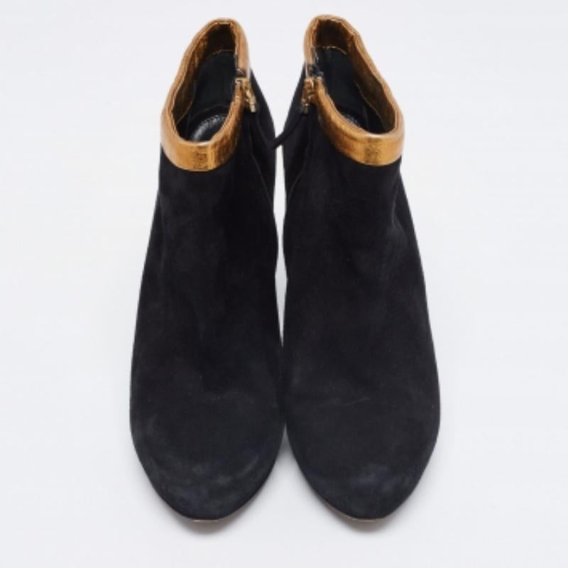 Fendi - Bottines à plateforme en cuir et daim noir/doré - Taille 39,5 Bon état - En vente à Dubai, Al Qouz 2