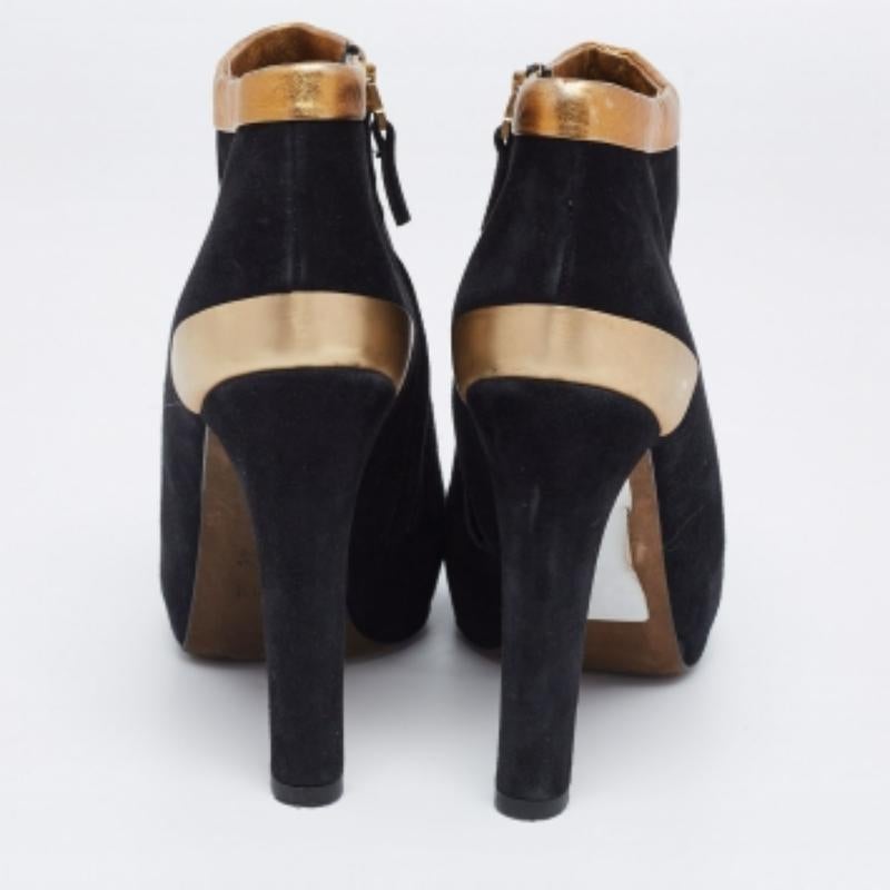 Fendi - Bottines à plateforme en cuir et daim noir/doré - Taille 39,5 en vente 2