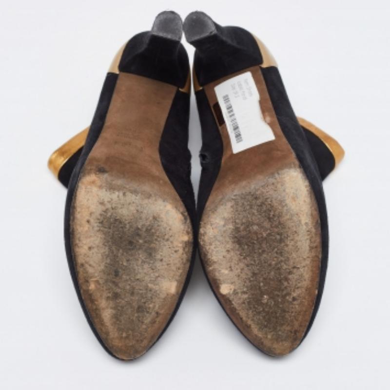 Fendi - Bottines à plateforme en cuir et daim noir/doré - Taille 39,5 en vente 3