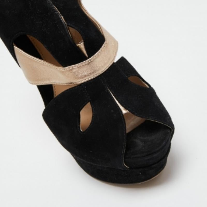 Fendi - Escarpins à plateforme en cuir/suède noir/doré - Taille 37 Pour femmes en vente