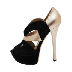 Fendi Black/Gold Leather/Suede Platform Pumps Size 37